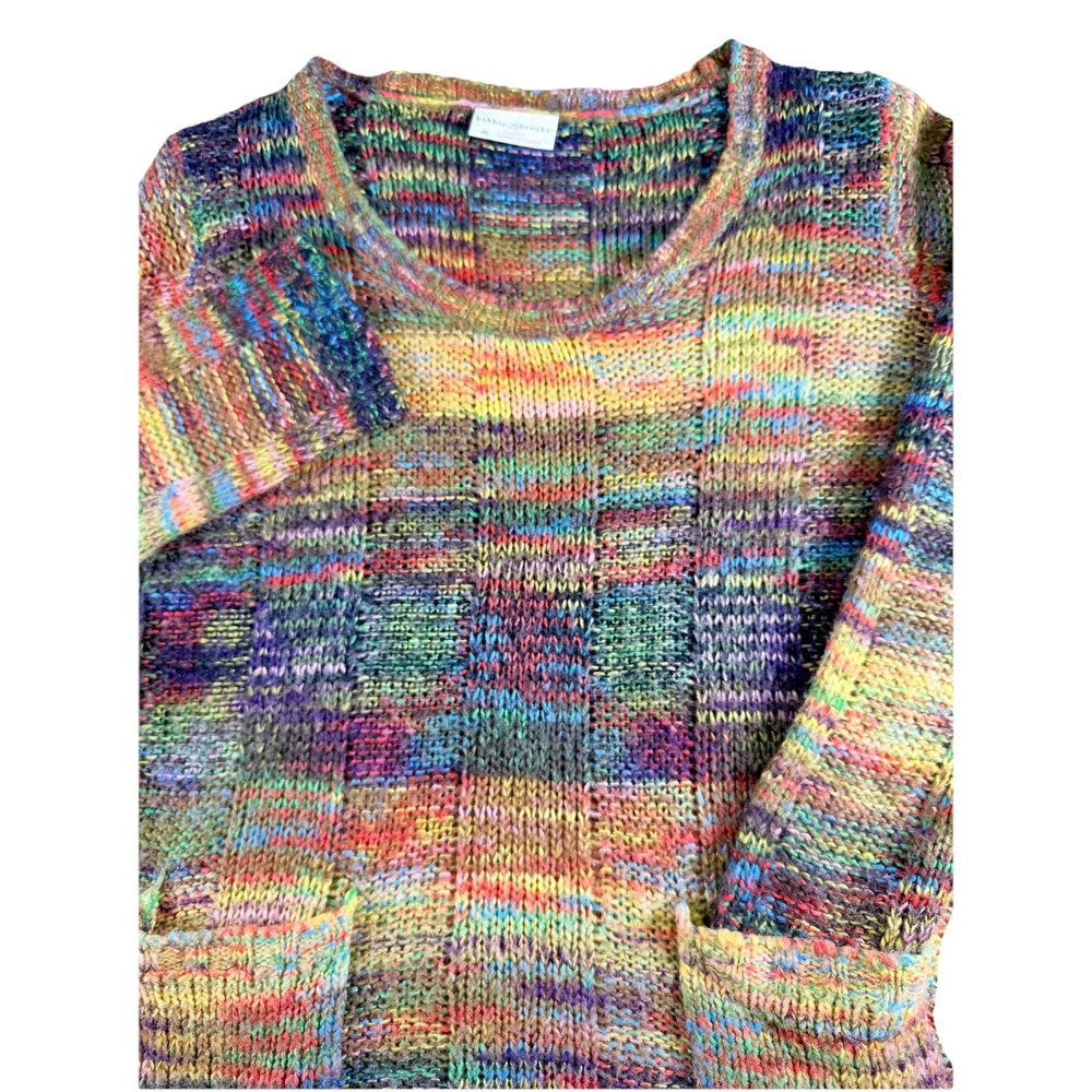 Bobbie Brooks Womens Sweater‎ Multi Color Striped Knit Pockets Size L Vintage